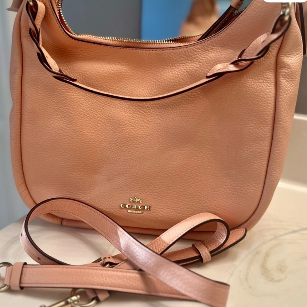 Coach Pebbled Leather Shoulder Bag in Peach